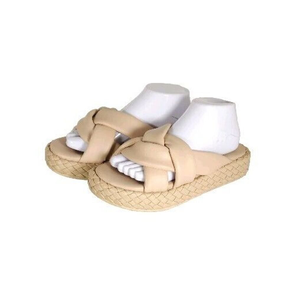 NAKED FEET Women’s Cupro US8,5? Nude Leather Woven Platform Slides Sandals
